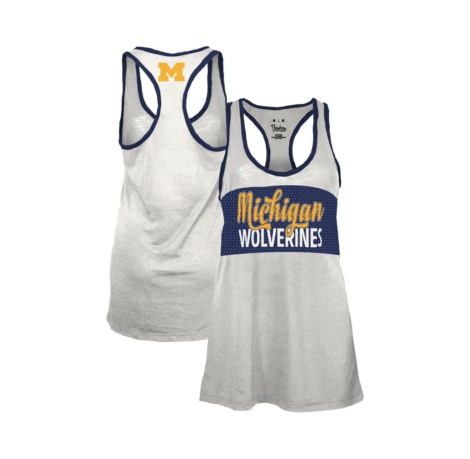 Women's White/Navy Michigan Wolverines Tracy Racerback Burnout Tank Top