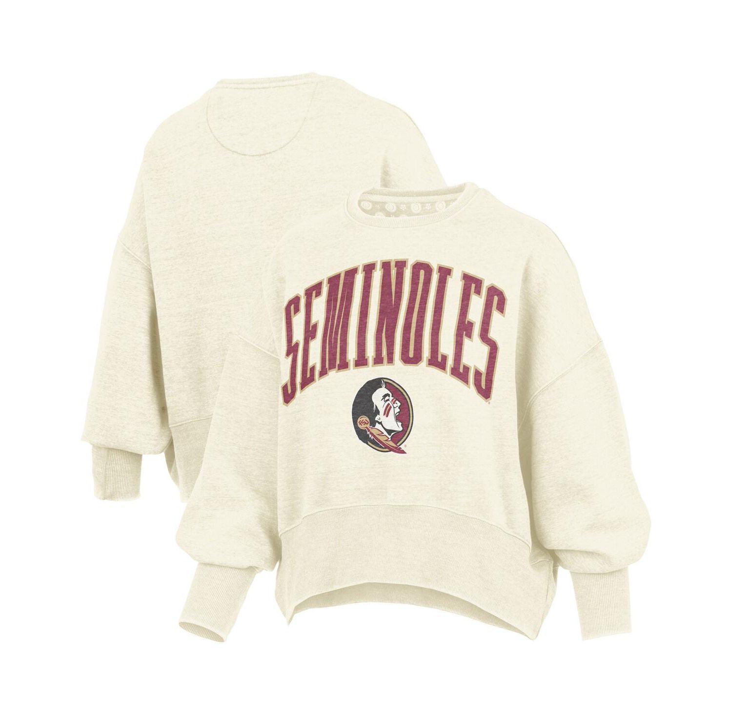 Women's Natural Florida State Seminoles Oversized Waist-Length Crewneck Sweatshirt