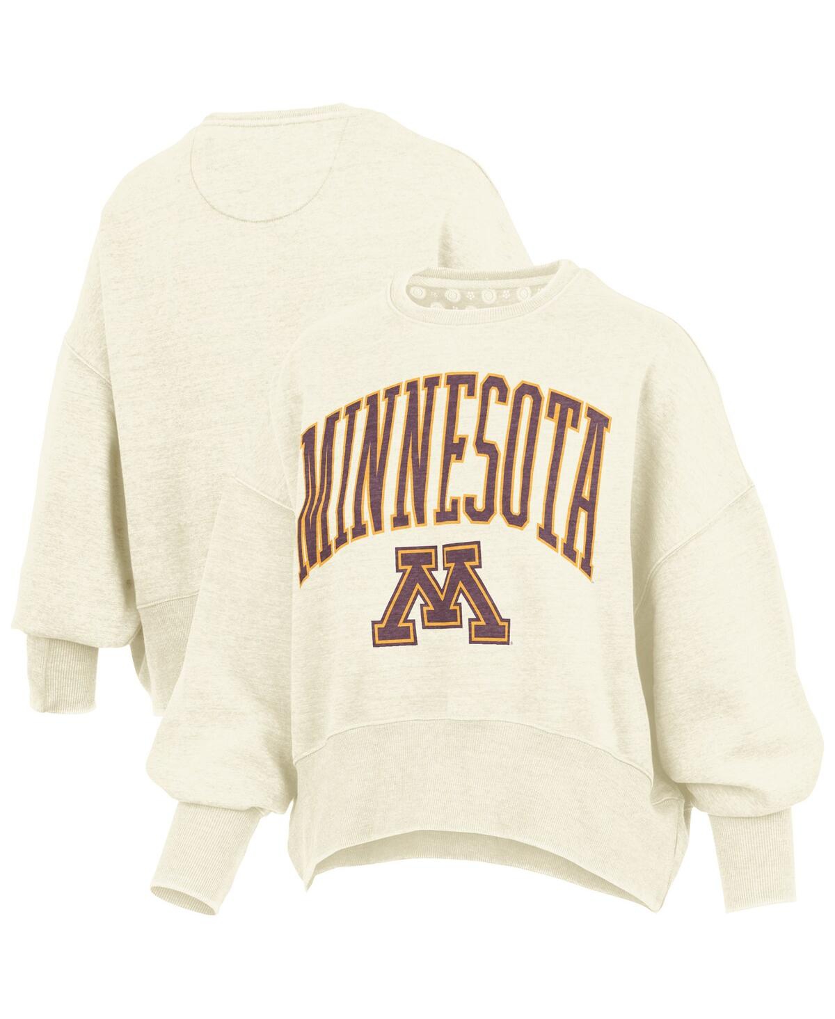 Pressbox Women's Natural Minnesota Golden Gophers Oversized Waist-length Crewneck Sweatshirt In Brown