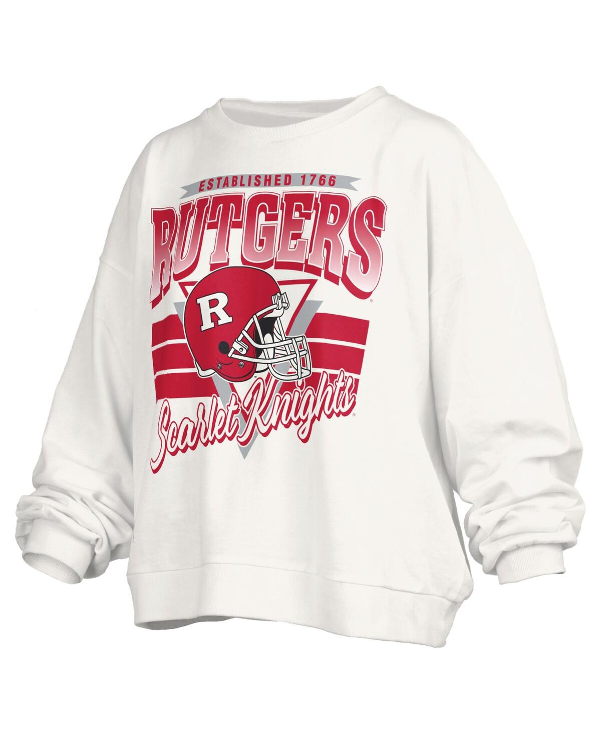 Pressbox White Washington State Cougars Oversized Janice Retro Waist-length Pullover Sweatshirt In White