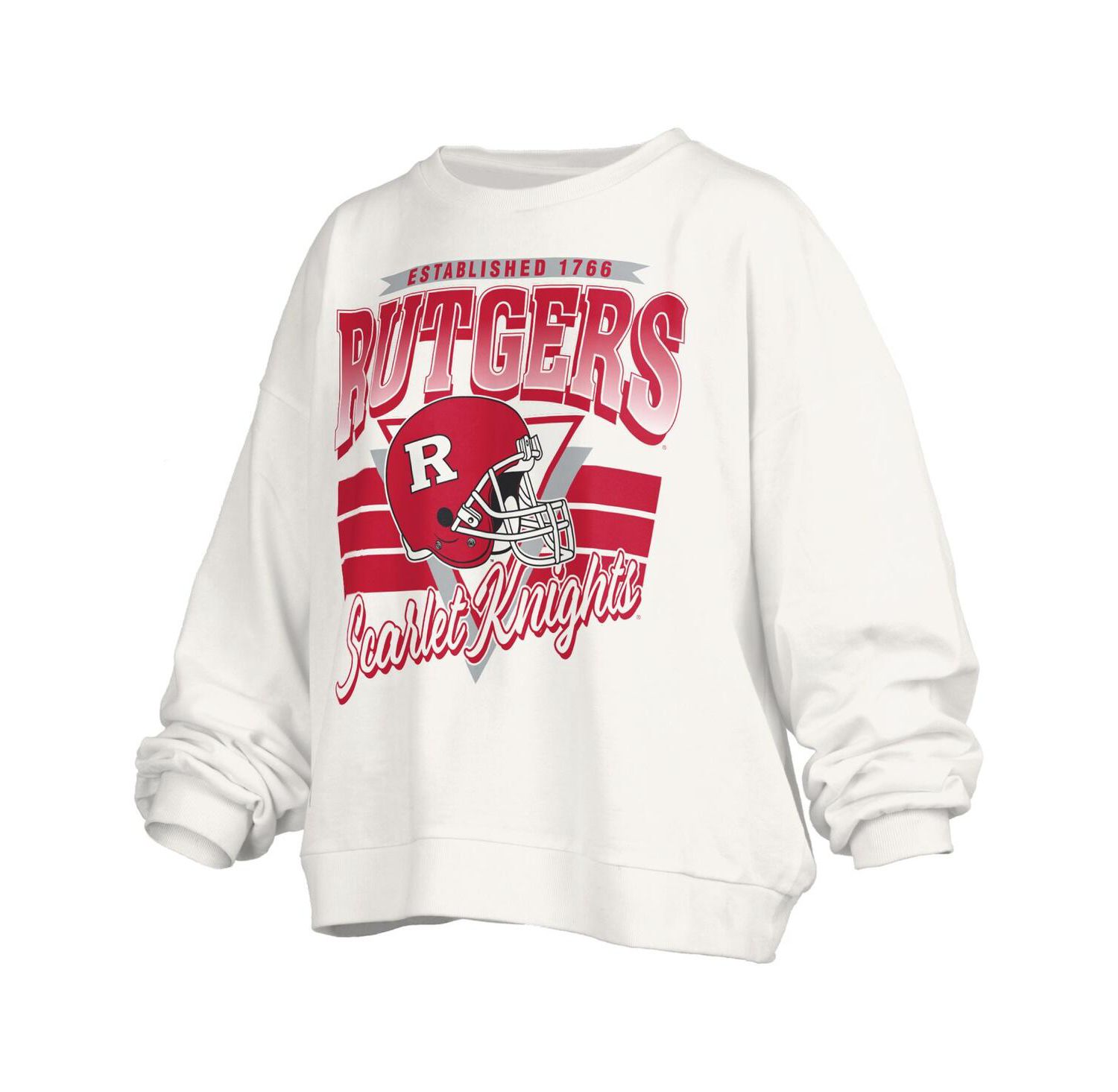 Women's White Rutgers Scarlet Knights Oversized Janice Retro Waist-Length Pullover Sweatshirt