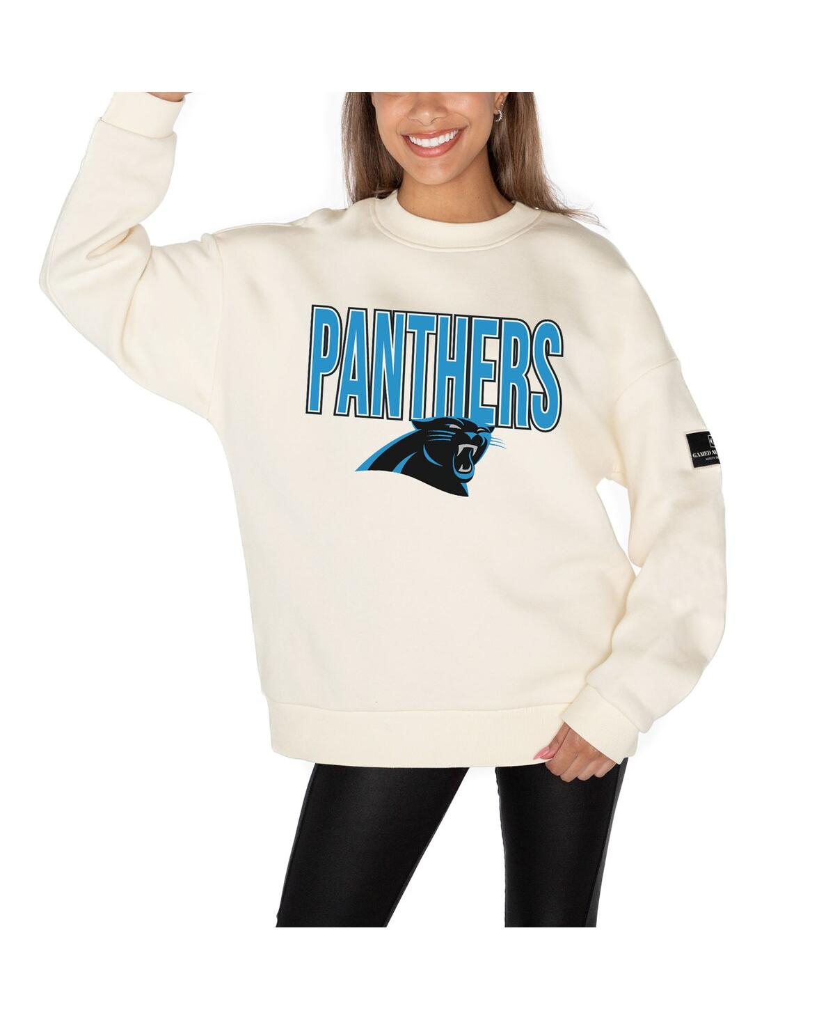 Gameday Couture Women's Cream Carolina Panthers Premium Fleece Oversized Drop Shoulder Pullover Sweatshirt In White