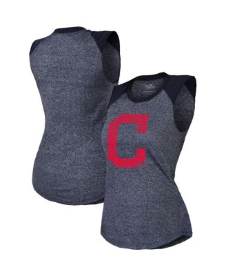 Majestic - Women's Navy Cleveland Indians Tri-Blend Raglan Muscle Tank Top