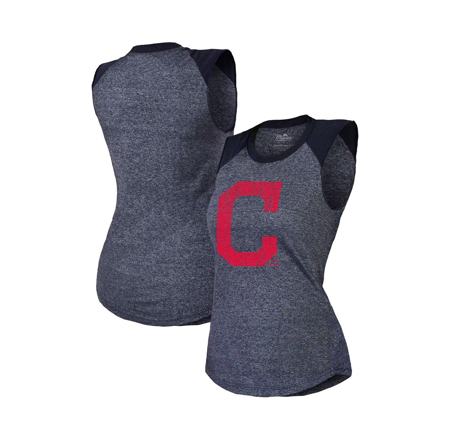 Threads Women's Navy Cleveland Indians Tri-Blend Raglan Muscle Tank Top