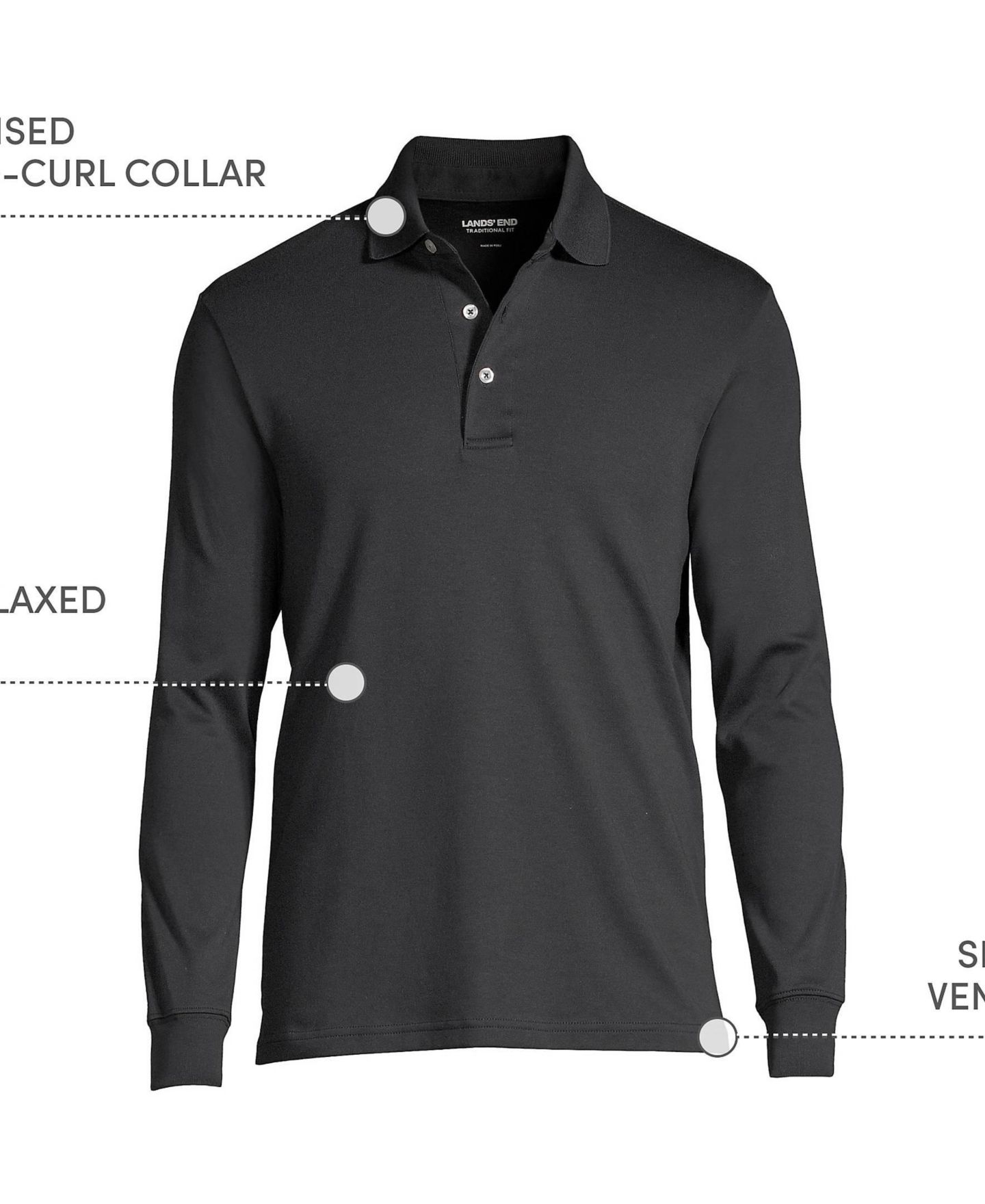 Мужское поло Lands' End Long Sleeve Cotton Supima Polo Shirt, цвет: Чёрный — фото 3