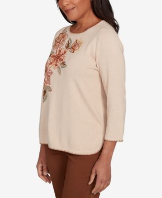 Petite Embroidered Flower Sweater