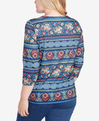 Petite Embroidered Knit Crewneck Top