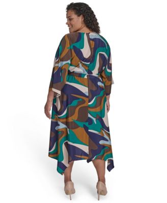 Plus Size Dolman Sleeve Jewel Neck Belted Dress