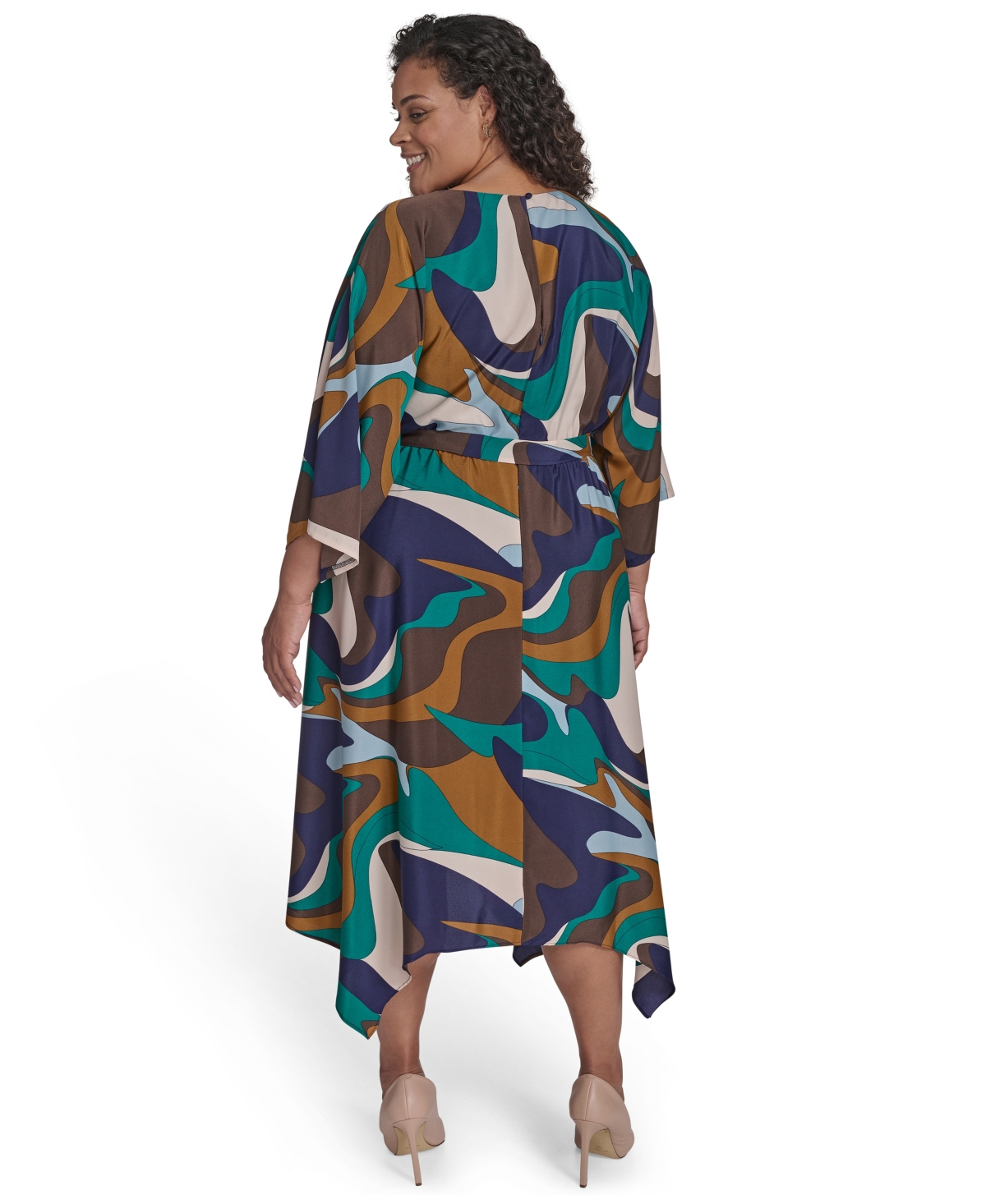 Jessica Howard Plus Dolman Sleeve Jewel Neck Belted Dress