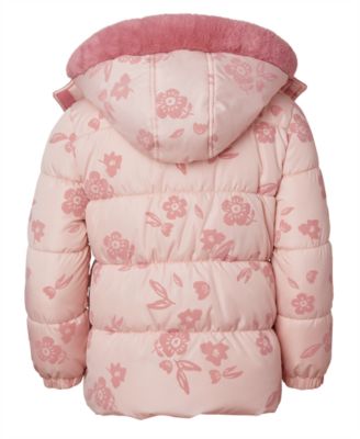 Toddler and Little Girls' Flocked Floral Puffer Jacket
