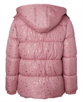 Big Girls' Foil Dot Puffer Jacket with Beanie