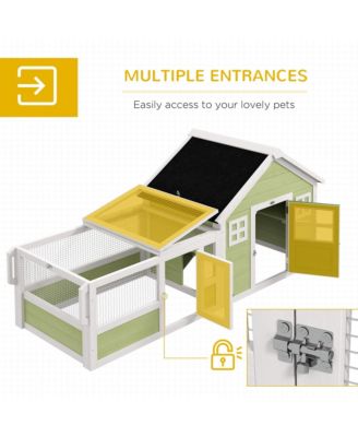 64 Inch Rabbit Hutch with Asphalt Roof, Handle, Wheels, Multicolor