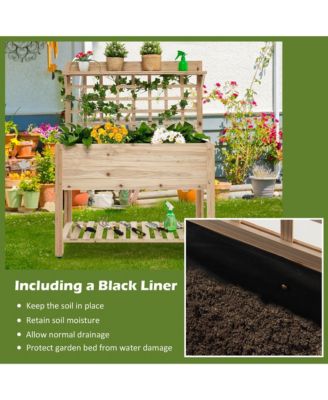 Raised Garden Bed Mobile Elevated Wooden Planter Box w/ Wheels Trellis Shelf 41.5'' x 16'' x 54'' (L x W x H)
