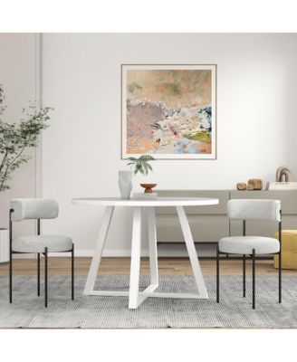 Durban 3-Pc Round Dining Set, Trestle Dining Table with 2 Boucle Chairs