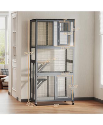 74" Wooden Outdoor Cat House Catio Outdoor Cat Enclosure, Dark