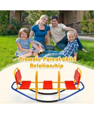 3-Seater Kids Teeter Totter with Backrest and Handrails for Ages 3–8