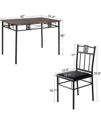 Wood-Top Farmhouse Dining Table with 4 Upholstered Chairs, 5-Piece Set