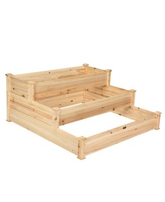 Outdoor Garden 3 Tier Wooden Elevated Raised Vegetable Planter Gardening Kit
