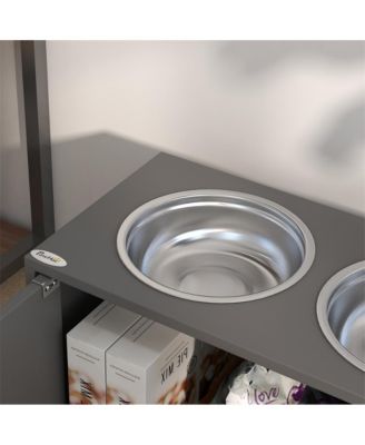 44in-L Gray Elevated Dog Bowls Storage Cabinet Raised Dog Bowl Stand Feeding Station