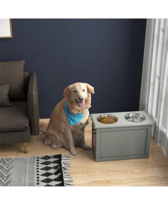 Gray Raised Pet Feeding Station Storage with 2 Stainless Steel Bowls for Large Dogs