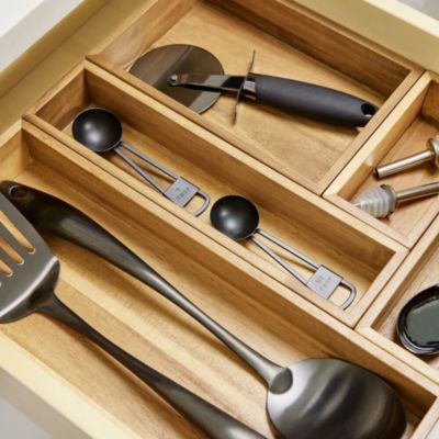 Acacia Wood Narrow Kitchen Drawer Organizer - Set of 3 - Natural