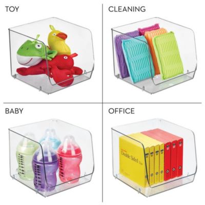 Open-Front Bin for Household Storage, Set of 2, Clear, Made in USA