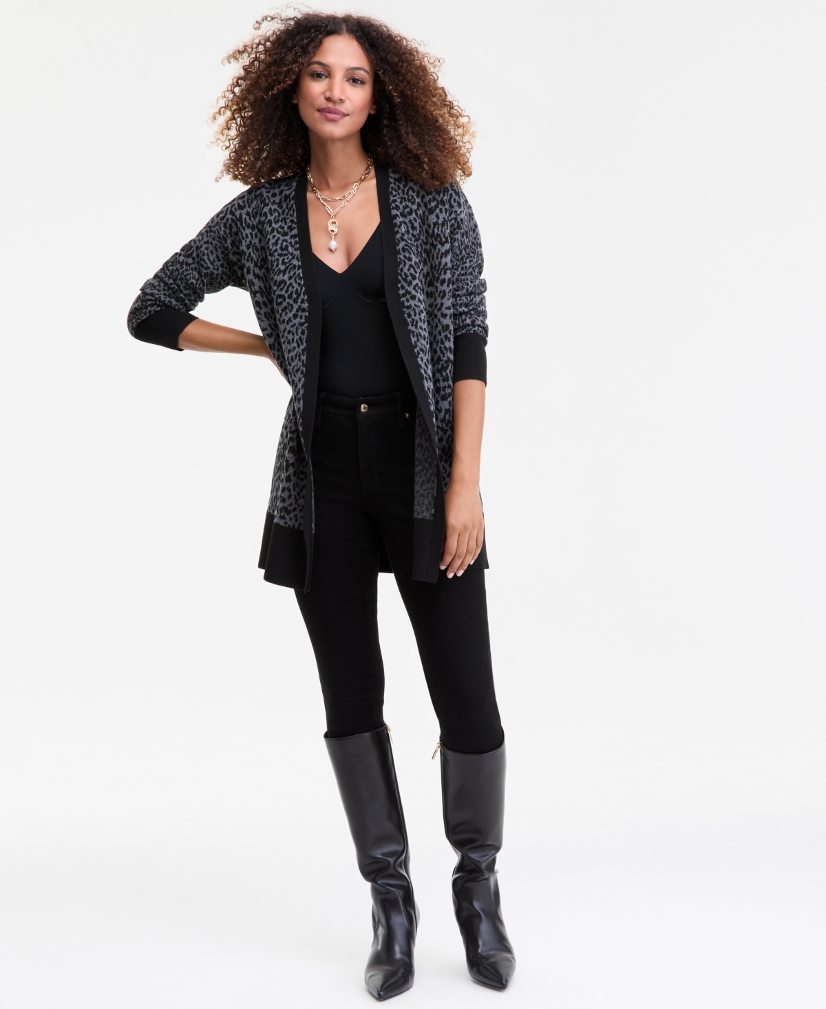 Inc International Concepts Plus Size Animal Jacquard Cardigan High Rise Leggings Macys Exclusive In Black