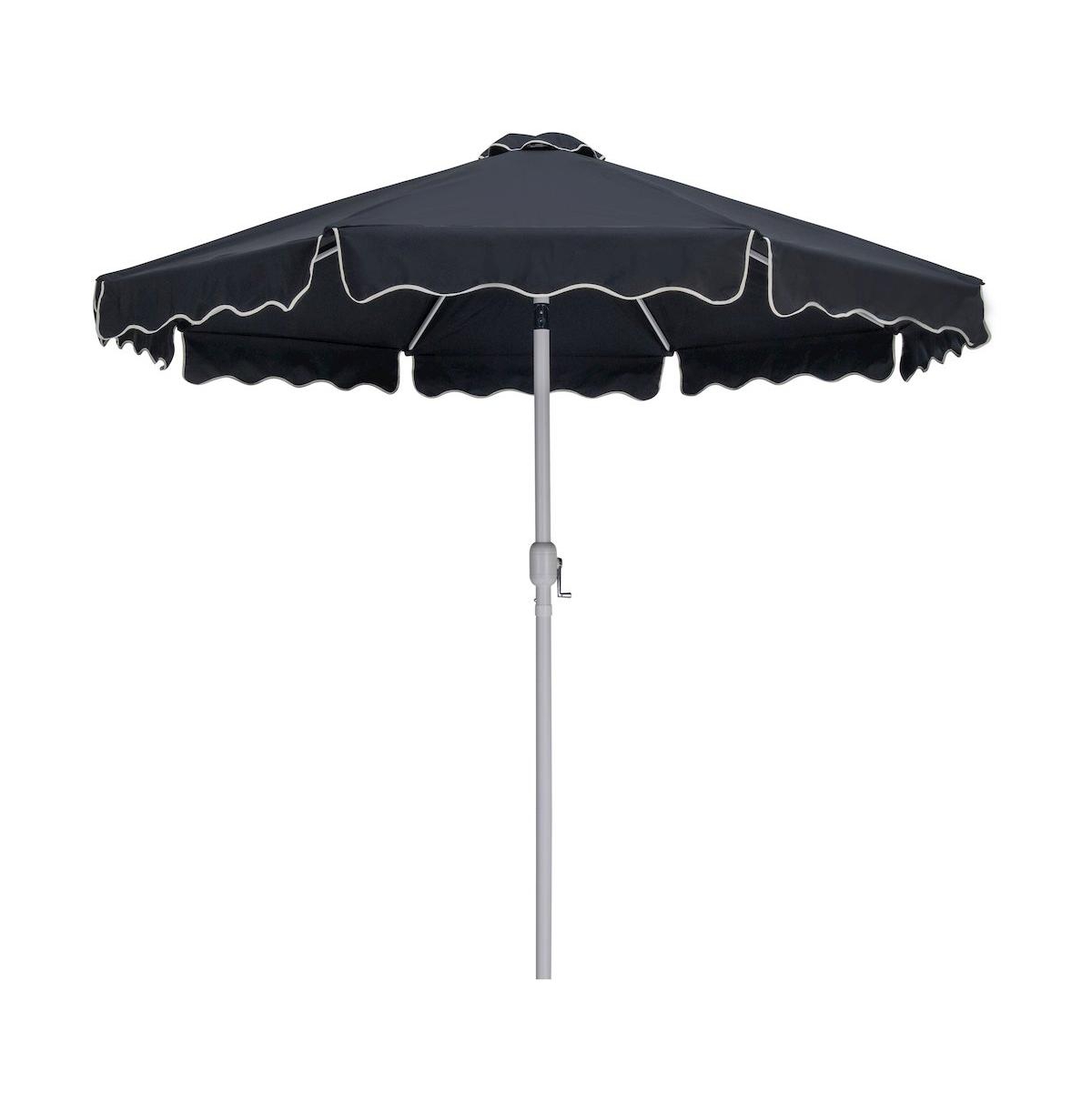 Meridian Furniture Amalfi Black With Cream Piping / Matte Black Metal Patio Umbrella with Base Sets