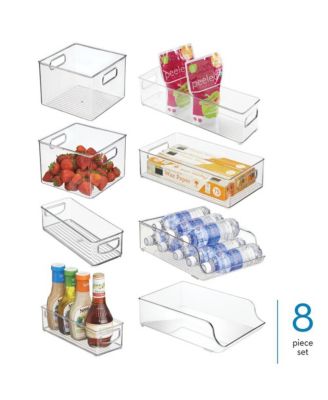 Fridge Storage Bin Set with Bottle Holder, Set of 8, Clear, Made in USA