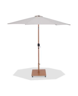 Fiji Beige Fabric / Teak Aluminum Patio Umbrella with Base Sets