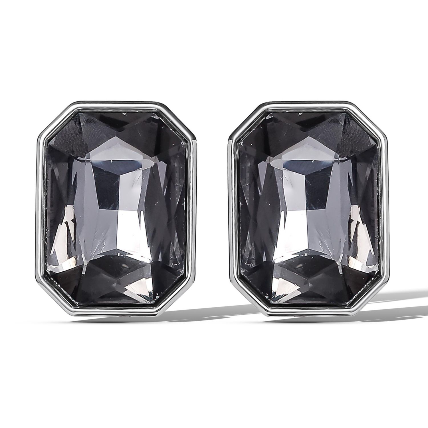 Faceted Gemstone Stud Earrings in Smoke Grey