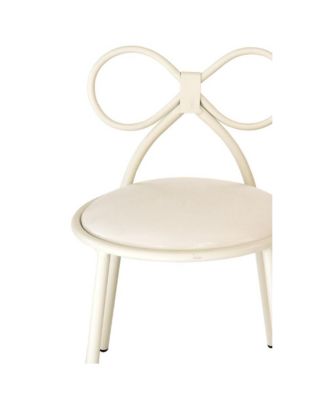 Set Of 1 Metal Kids Bow Chair With White Vinyl Seat Cushion