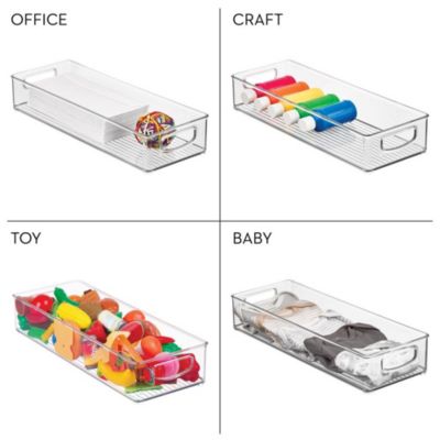 Plastic Stackable Pantry Bin with Handles, Set of 2, Clear, Made in USA