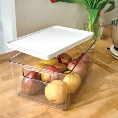 Pantry Bin with Removable Lid for Kitchen, Set of 3, Clear/White