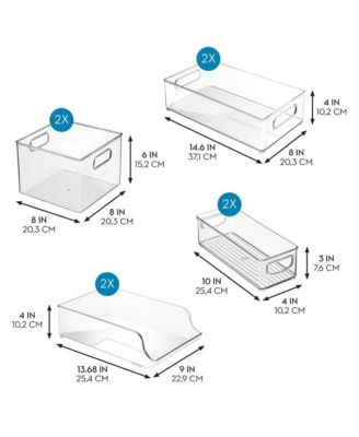 Fridge Storage Bin Set with Bottle Holder, Set of 8, Clear, Made in USA