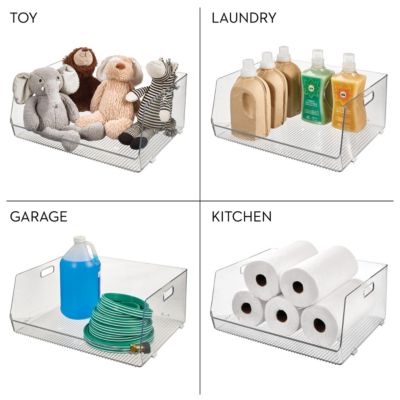 Stackable Open-Front Storage Bin with Handles - Clear - Made in USA