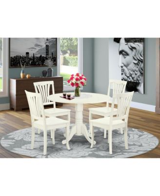 5 Pc Dining Set, Solid Wood Table with 2 Drop Leaves & 4 Double X-Back Linen Upholstered Chairs