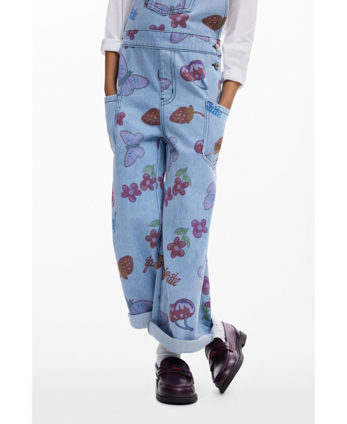 Desigual Girls Girls's Denim Dungarees With Fruits In Blue