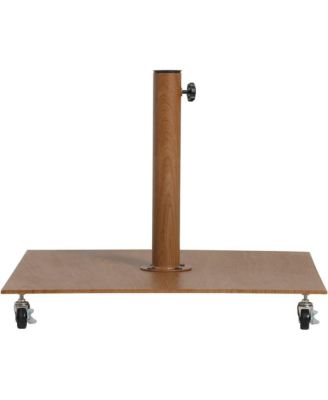 Fiji White Fabric / Teak Aluminum Patio Umbrella with Base Sets