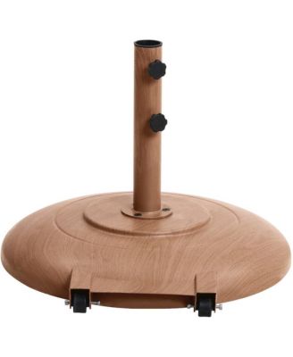 Fiji Beige Fabric / Teak Aluminum Patio Umbrella with Base Sets