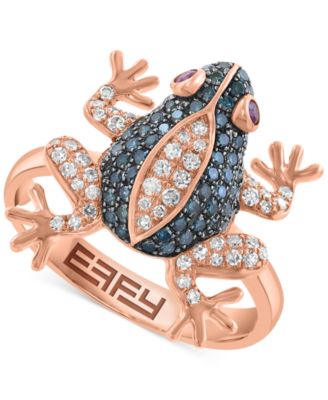 EFFY Collection - Blue & White Diamond (1/2 ct. t.w.) & Ruby (1/20 ct. t.w.) Frog Ring in 14k Rose Gold