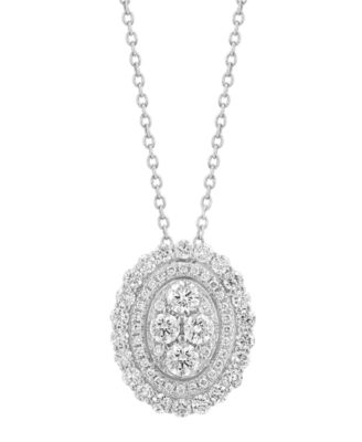 EFFY Collection - Diamond Oval Halo Cluster 18" Pendant Necklace (1 ct. t.w.) in 14k White Gold