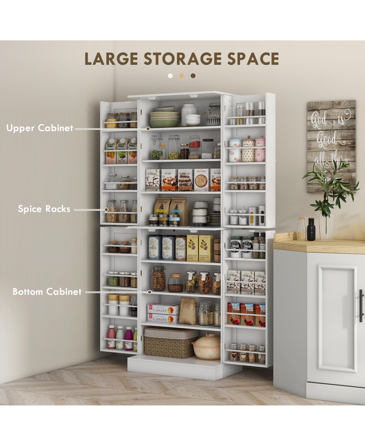 Homcom 65" Kitchen Pantry Cabinet with Adjustable Shelves Spick Racks