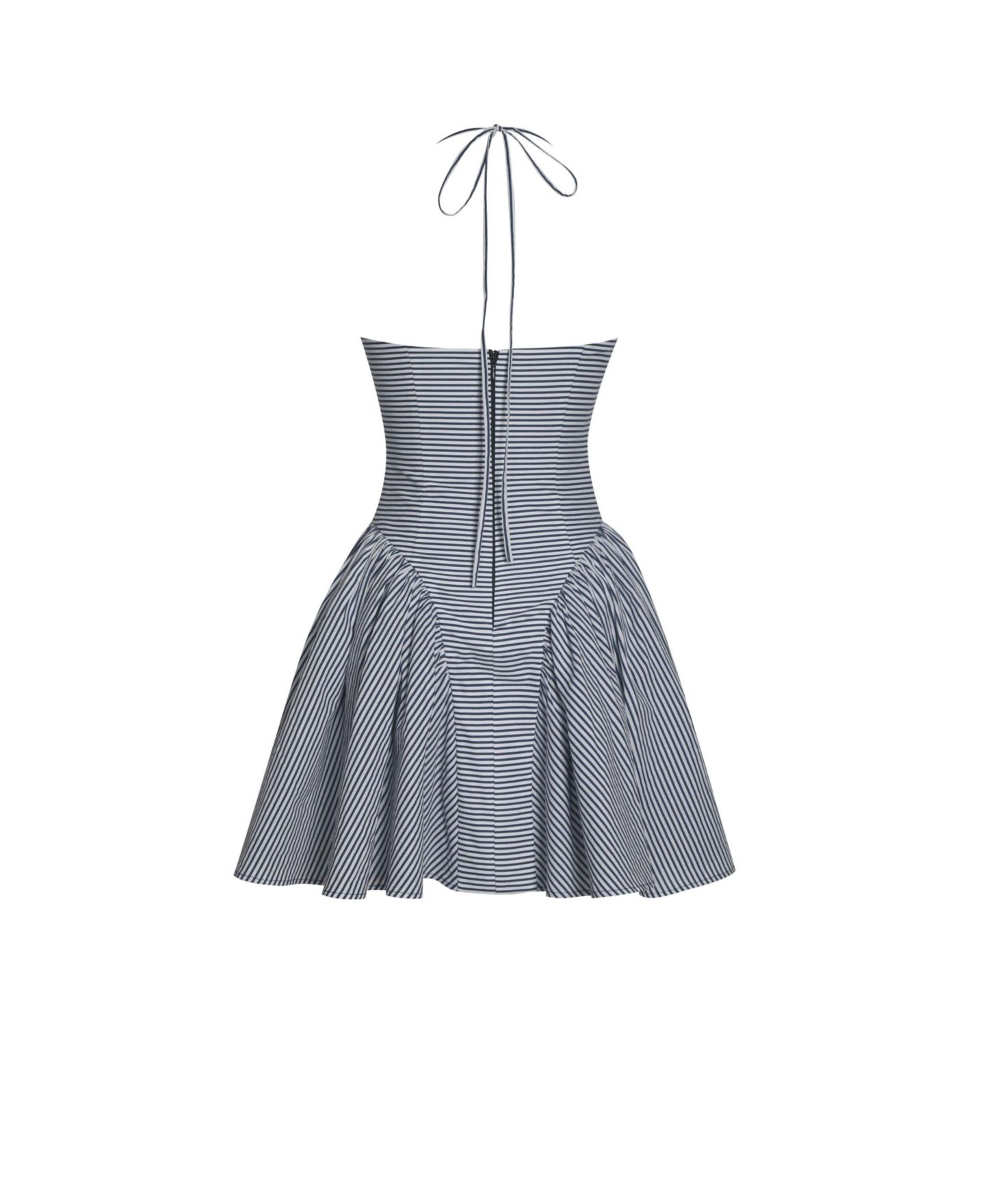 Женское платье Miss Circle Women Melody Navy Blue Railroad Stripe Halter Drop Waist Mini, цвет: Тёмно-синий белый полосатый — фото 3