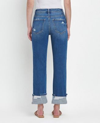Women's High Rise Cuffed Straight Jeans