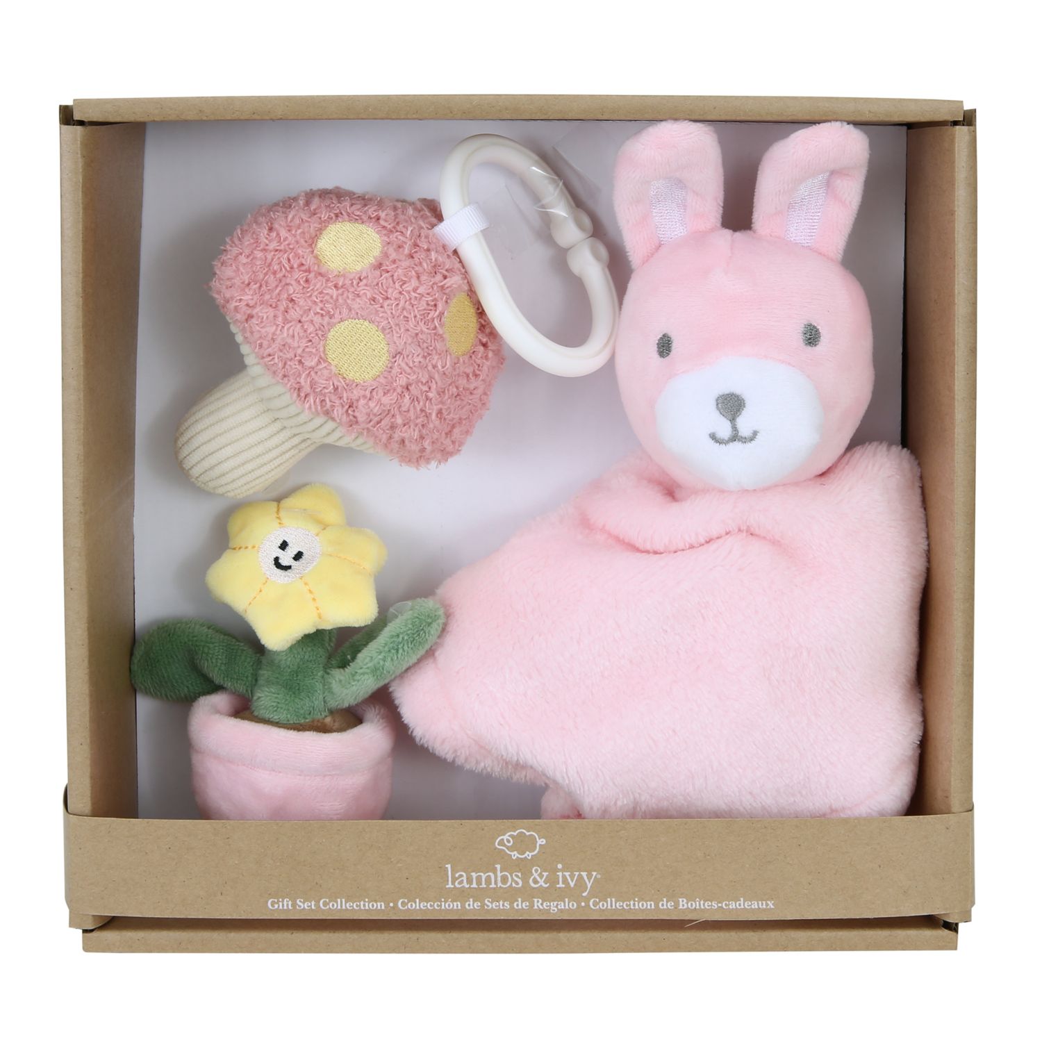 Lambs and Ivy Garden Bunny 3-Piece Developmental Infant Baby Plush Gift Set