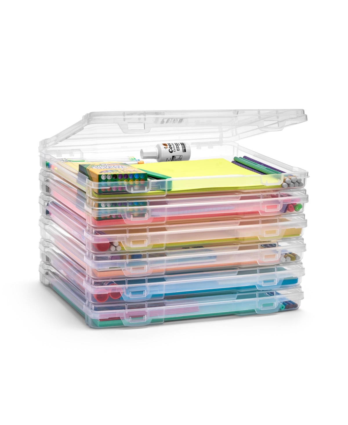 Sorbus Set of 6 Thin Clear Stackable Portable Project Case Fits 10"x12" - Snap-Tight Closure, Ideal for Board Games, Crafts, and Office Supplies