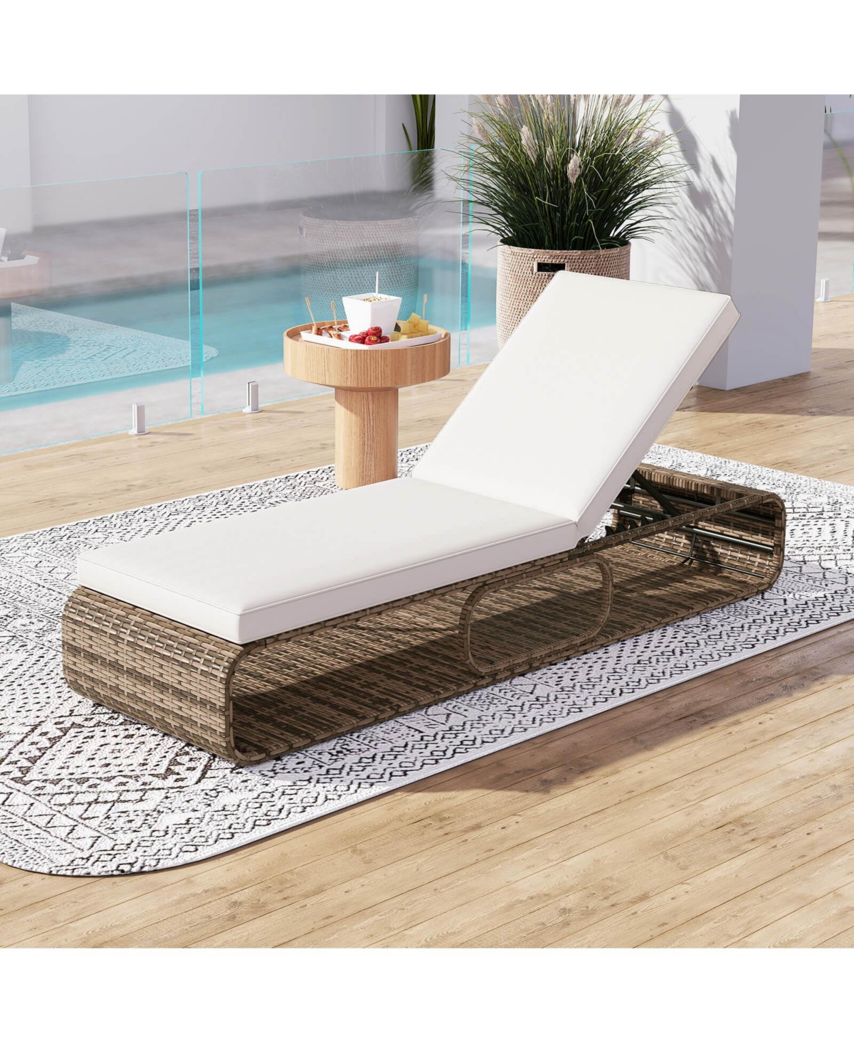 Costway Outdoor Chaise Lounge Chair with Adjustable Backrest Cushion and Storage