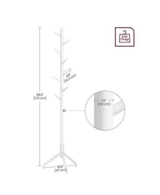 Freestanding Solid Wood Coat Rack with 8 Hanging Hooks, Modern Design