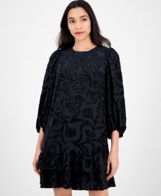 Petite Balloon Sleeve Burnout Velvet Dress